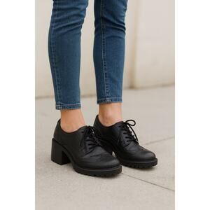 Michael Kors Black Leather Chunky Heel Lace Up Oxford Shoes Size 6.5